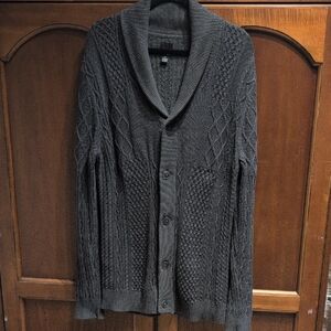 jf j.ferrar Men's Shawl Collar Cable Cardigan Cotton Charcoal Gray